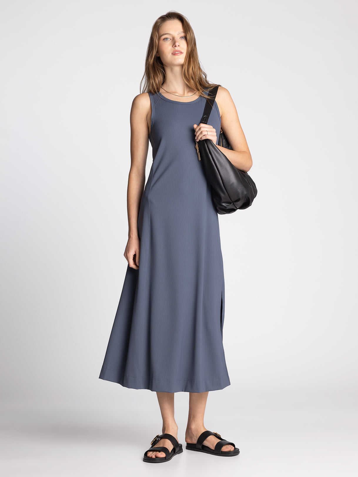 charcoal blue dress Sunset Social Ribbed Midi Strapless Dress (Charcoal Blue) L 10/12
