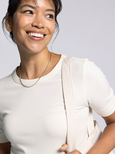 Thread and Supply Asher Tee in Ivory and Light Brown Stripe