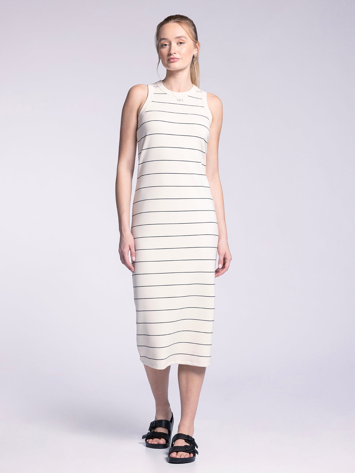 thread and supply black midi dress WALTER DRESS PARIS STRIPE / M / Final Sale