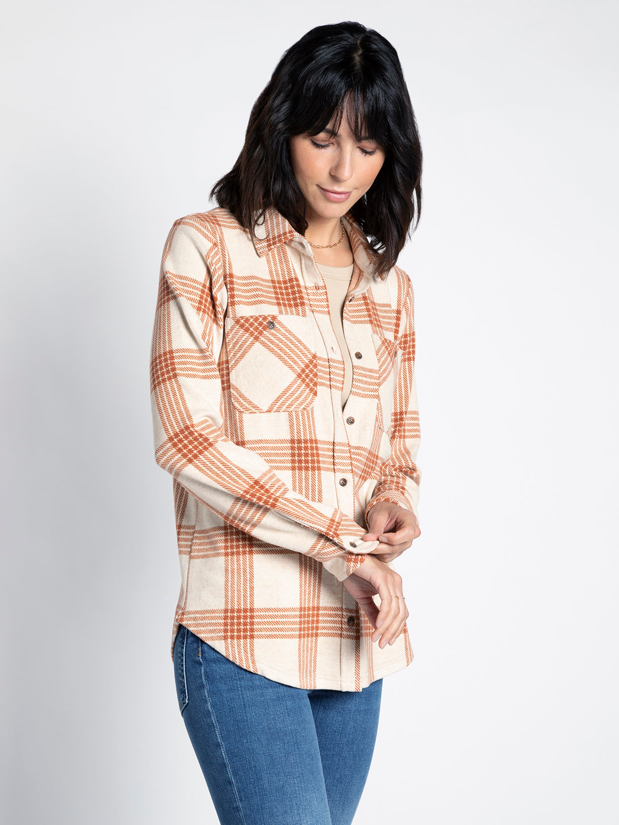 Thread & Supply Lewis Button Up Shirt for Women in Ivory Plaid
