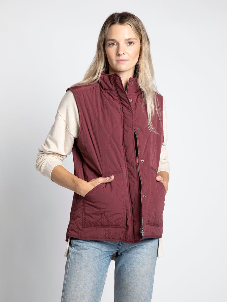 Thread & Supply Issey Cropped Puffer Vest for Women in Malbec Red