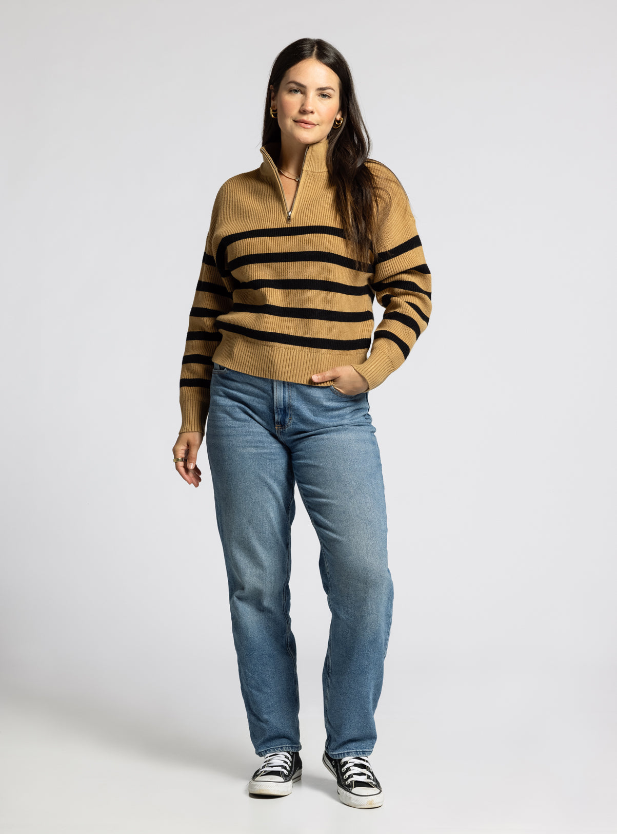 The Drop Women's Russel Stripe Half Zip Sweater Hollister Breton