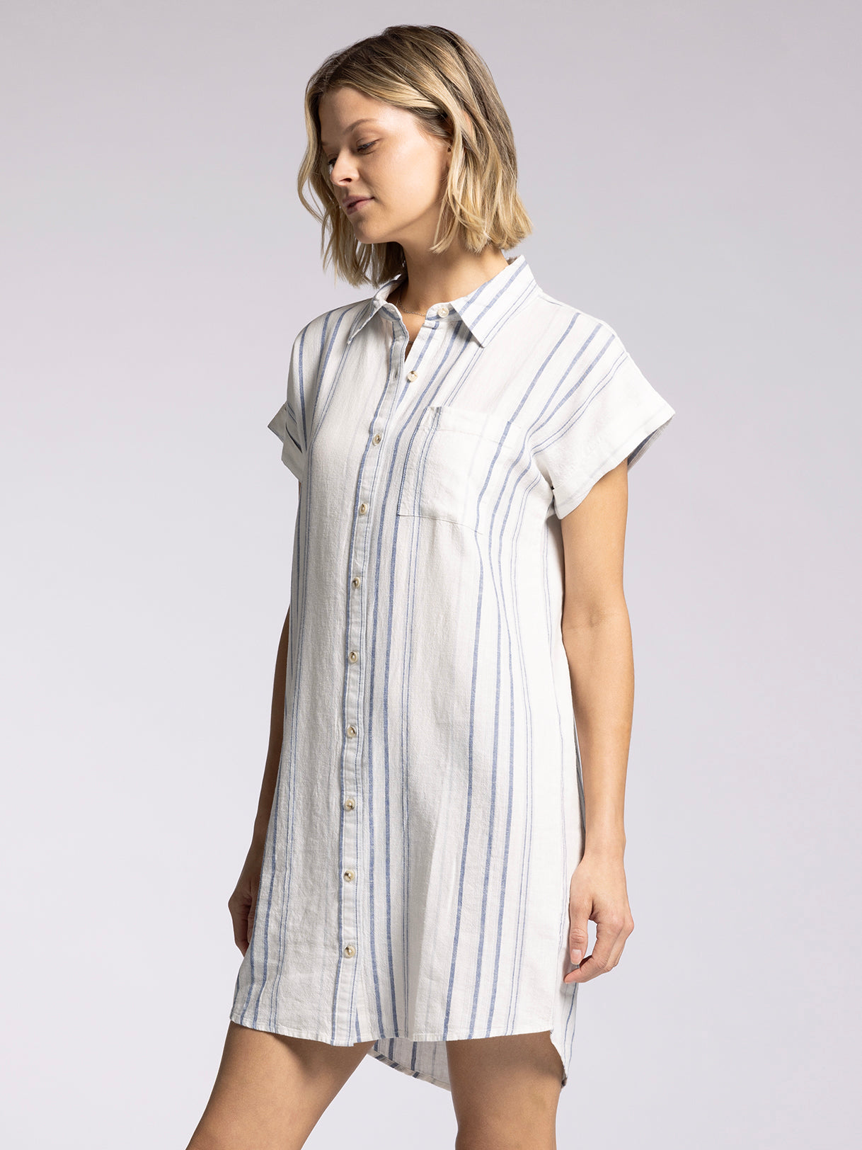 thread and supply shirt dress JUDSON DRESS MICRO OLIVE STRIPE / L / Final Sale