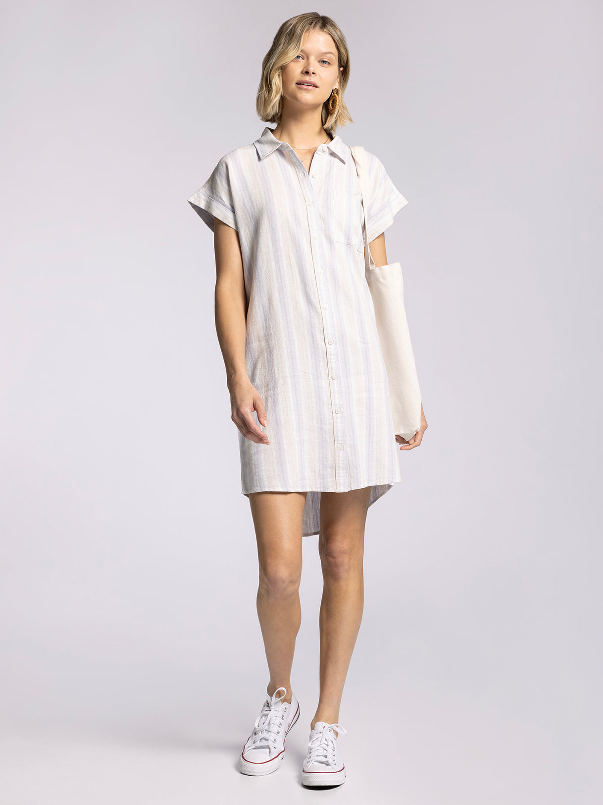 Women's Thread & Supply Judson Shirt Dress Large Lavender Tan Stripe