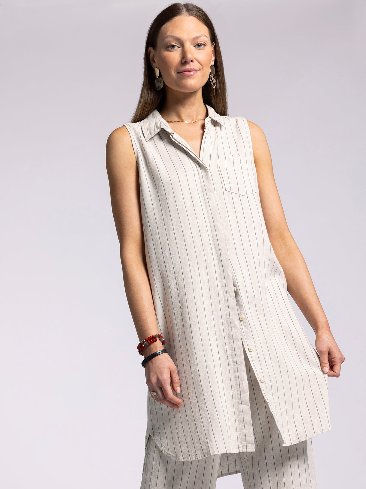 point linen shirt dress Point Linen Blend Shirt Dress
