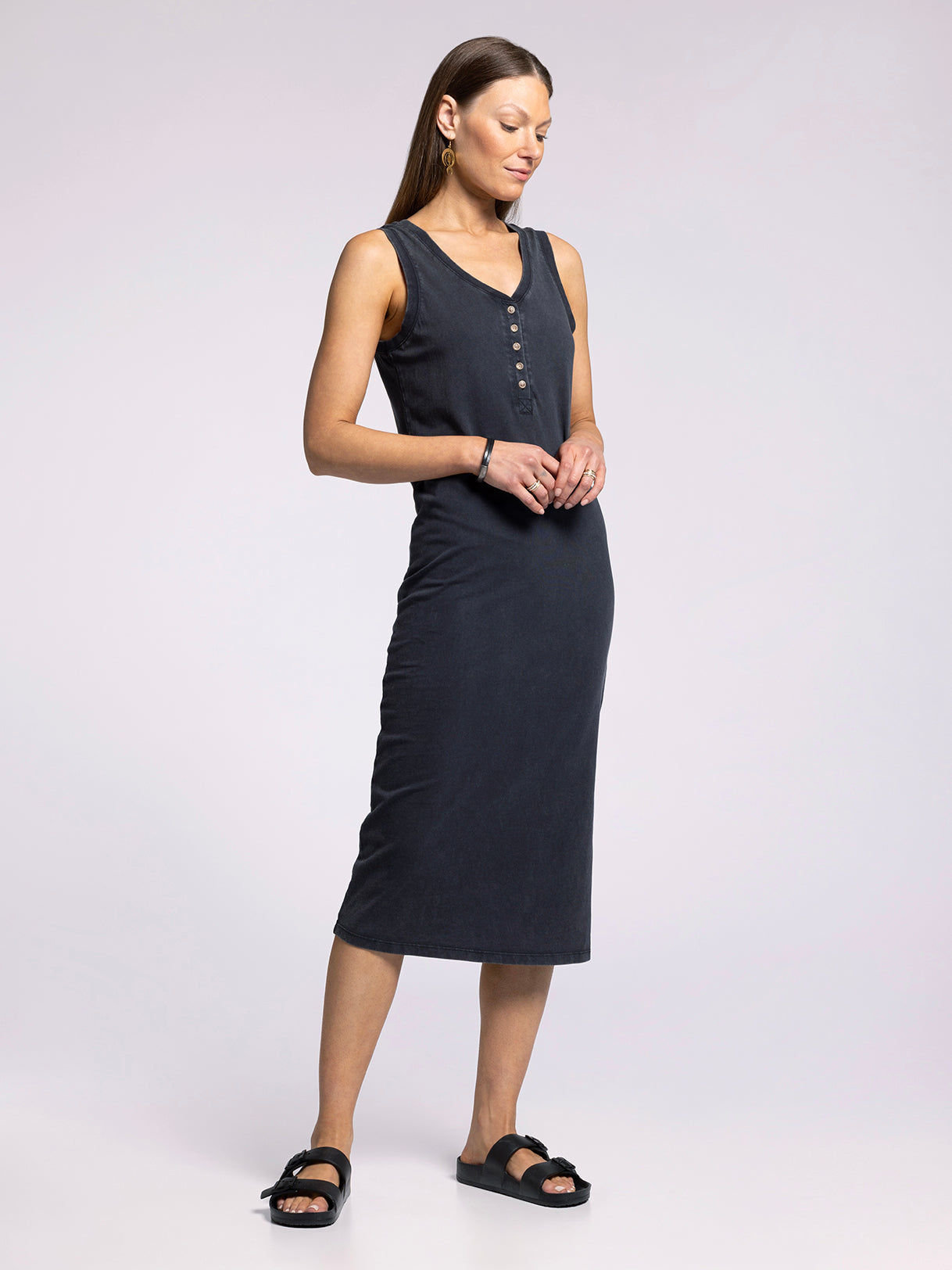 Women's Thread & Supply Wilfred Midi Dress Large Black Shadow