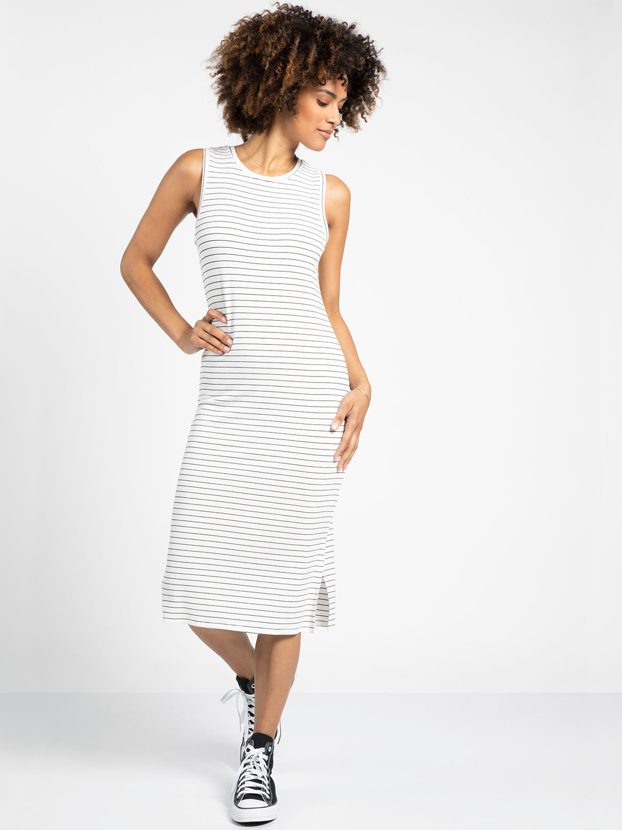 thread and supply black midi dress Seaview Dress Noir Stripe / XS / Final Sale